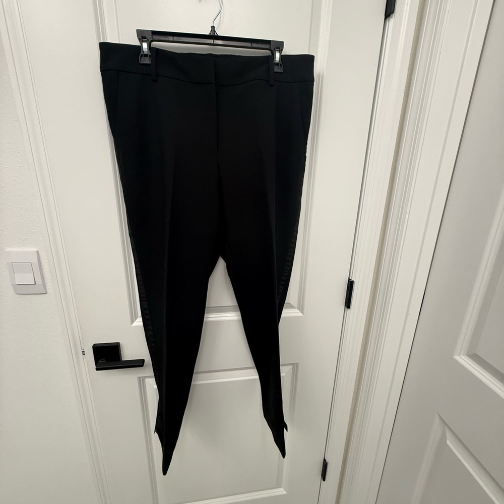 Talbots Hampshire Black Tapered Pants with satin stripe & now detail.